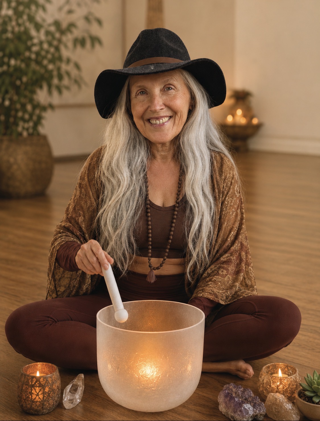 Lynetta Avery with crystal singing bowl